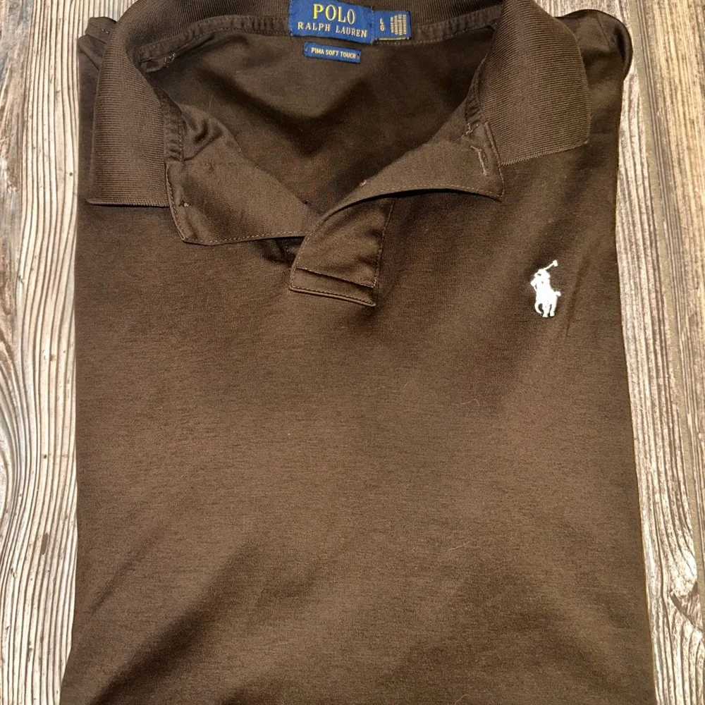 Ralph Lauren Polo Brown Short-Sleeve Knit Polo Shirt Pima Soft Size Large